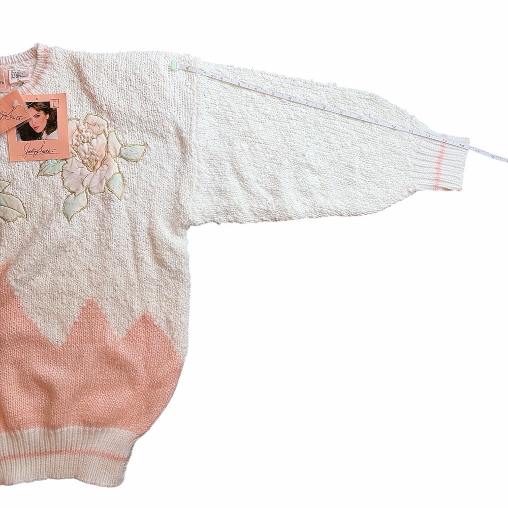 Jaclyn Smith Vintage Floral Sweater L Cottagecore 80s Pastel Pearl Granny NWT - Picture 8 of 8